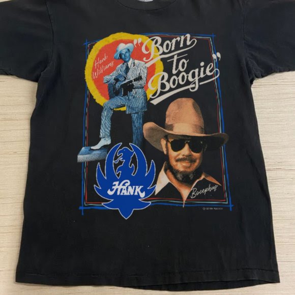 Black Short Sleeves T-shirt Born to Boogie Vintage Shirt, Hank William Jr - Picture 2 of 2